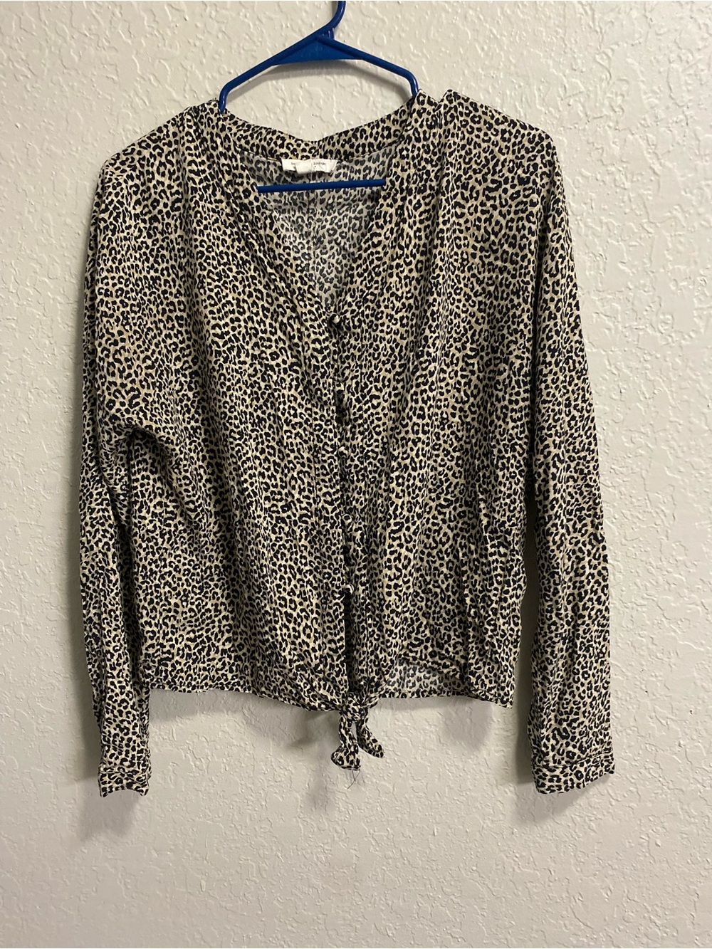 beachlunchlounge Beige and Black Leopard-Print Button-Down Tie Front Top